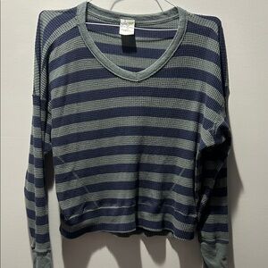 Aerie Navy and Gray Striped Long Sleeve Top